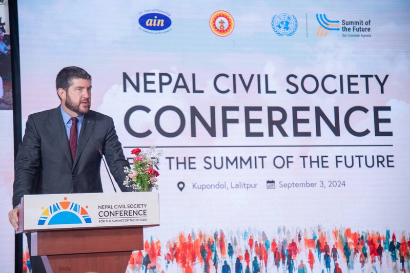 UN Resident Coordinator a.i. and UNESCO Representative to Nepal speaking at the Nepal Civil Society Conference for the Summit of the Future..jpg